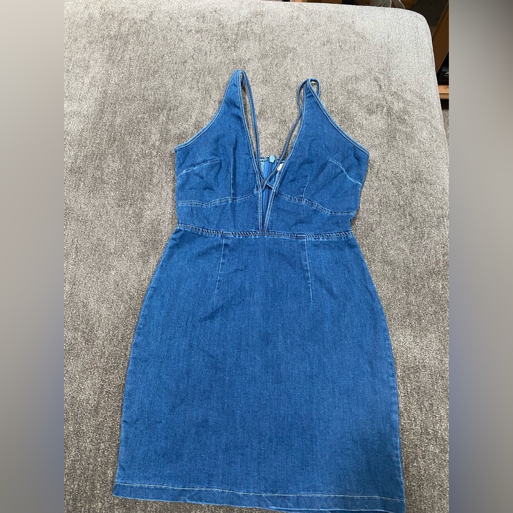 Denim Jean Dress Low Cut Front Size Medium